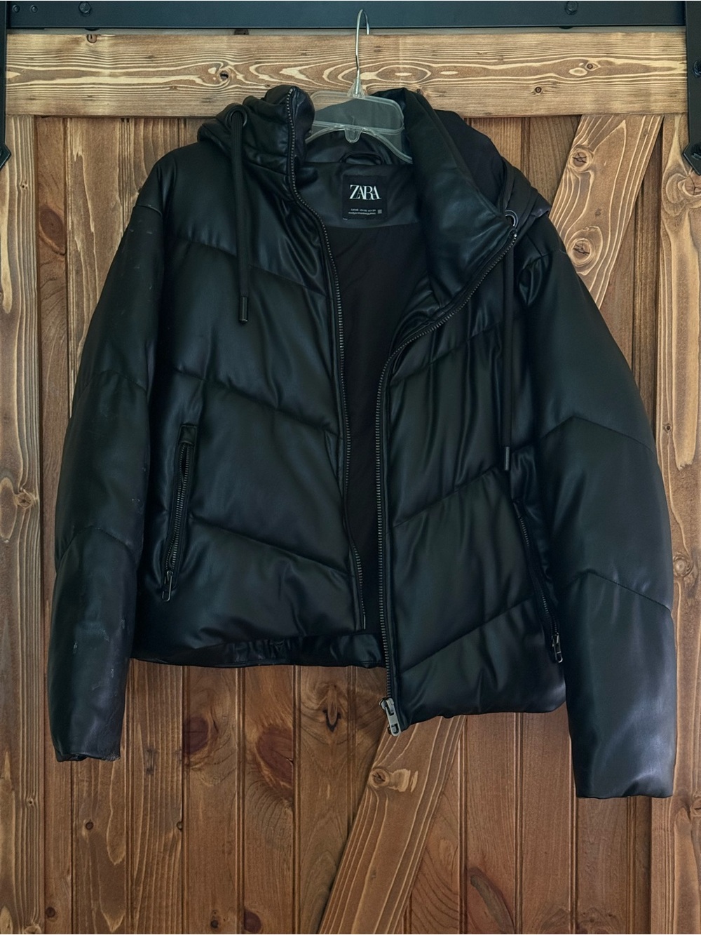 Zara Black Quilted Hooded Puffer